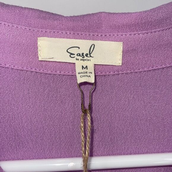 Easel Women’s Button Up Rayon Shirt Top 3/4 Sleeve Cuffed Pocket Purple Size Med - Picture 2 of 9